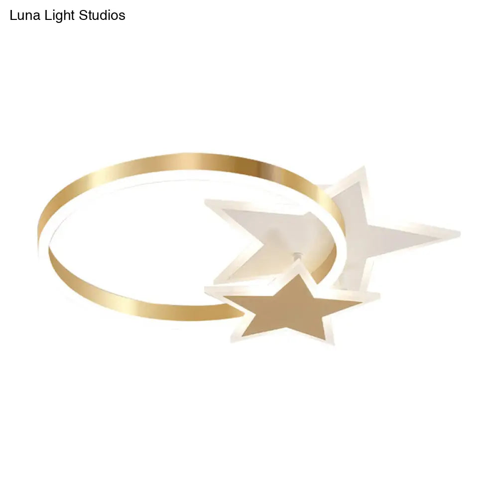 Gold Nordic Led Flush Mount Light With Loving Heart And Star Design