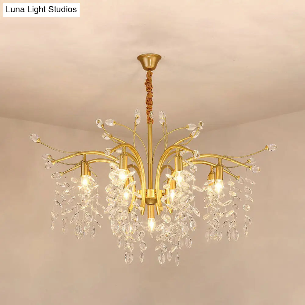 Gold Nordic Starburst Crystal Chandelier Pendant Light With 9 Bulbs