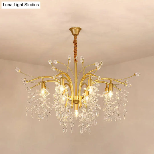 Gold Nordic Starburst Crystal Chandelier Pendant Light With 9 Bulbs