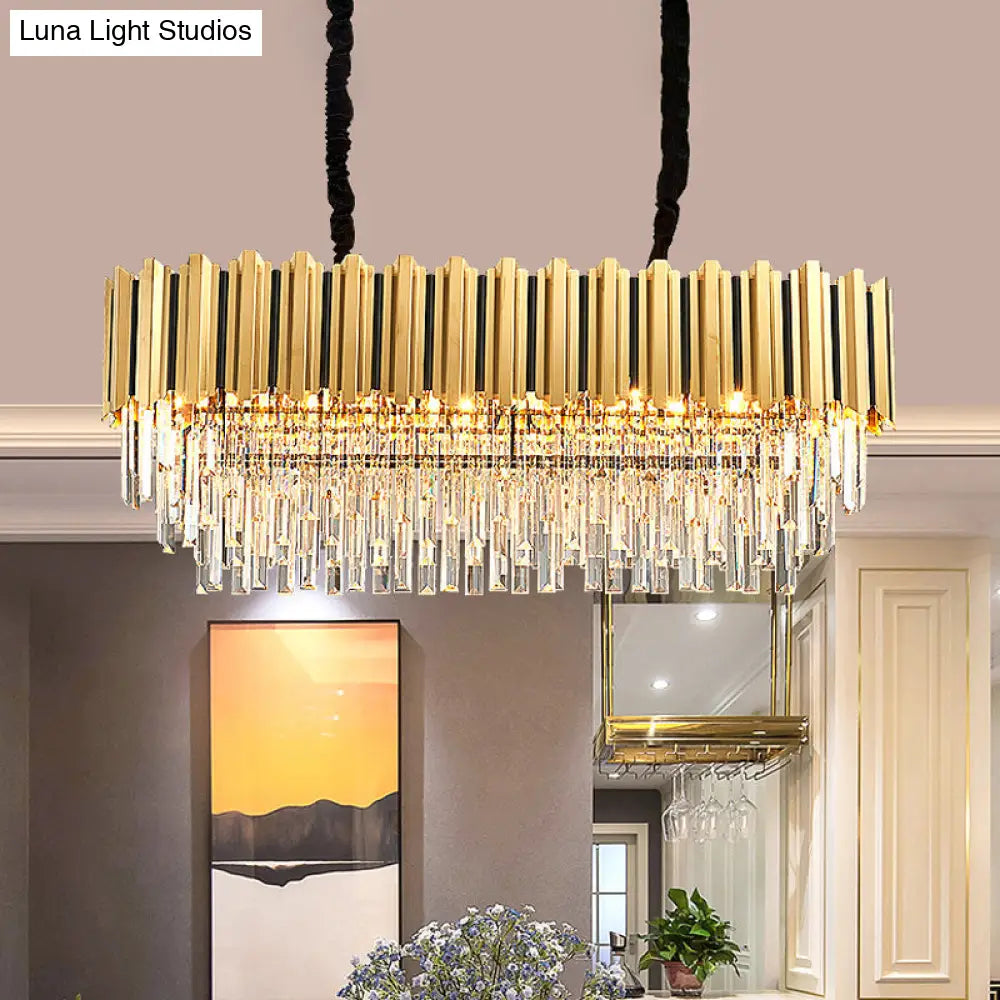 Gold Oblong Crystal Rod Pendant - Postmodern 10-Light Kitchen Island Light