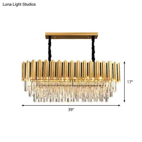 Gold Oblong Crystal Rod Pendant - Postmodern 10-Light Kitchen Island Light