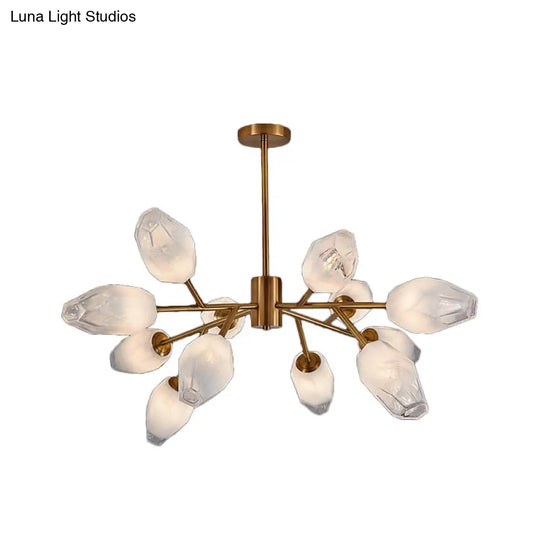 Gold Opal Frosted Glass Bud Pendant Chandelier - Postmodern Ceiling Light (12/15 Heads)