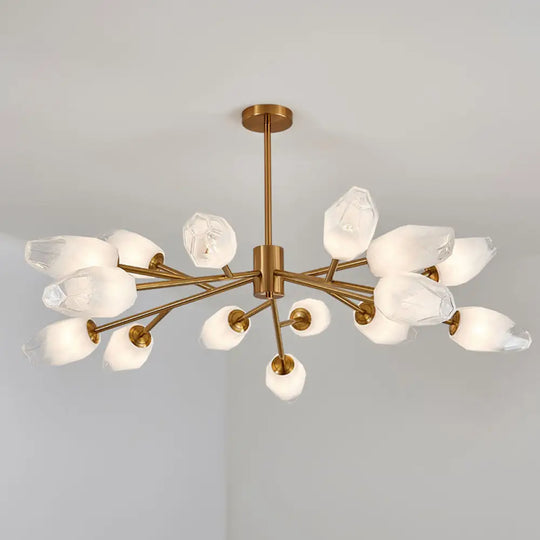 Gold Opal Frosted Glass Bud Pendant Chandelier - Postmodern Ceiling Light (12/15 Heads) 15 /