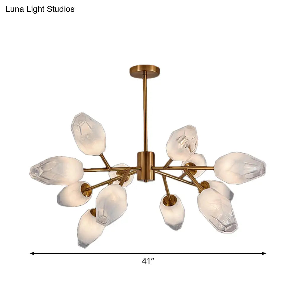 Gold Opal Frosted Glass Bud Pendant Chandelier - Postmodern Ceiling Light (12/15 Heads)