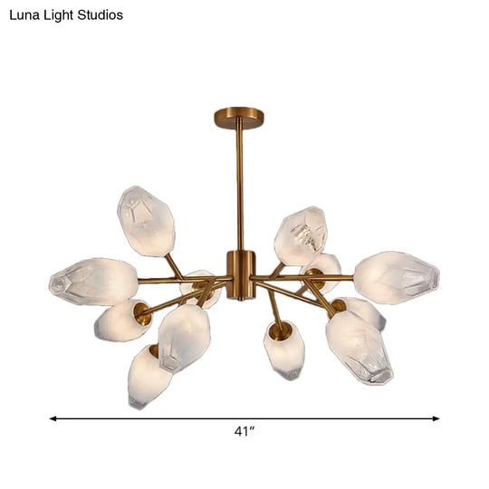 Gold Opal Frosted Glass Bud Pendant Chandelier - Postmodern Ceiling Light (12/15 Heads)