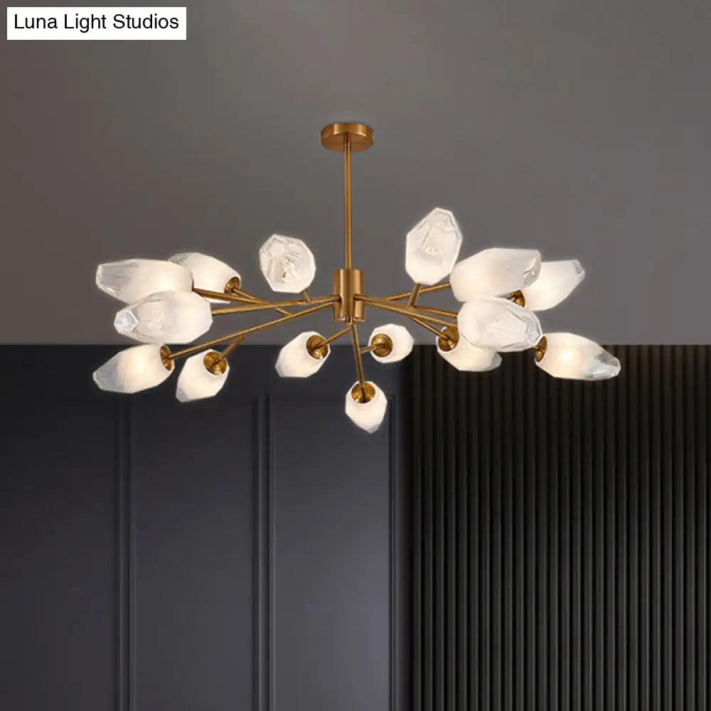 Gold Opal Frosted Glass Bud Pendant Chandelier - Postmodern Ceiling Light (12/15 Heads)