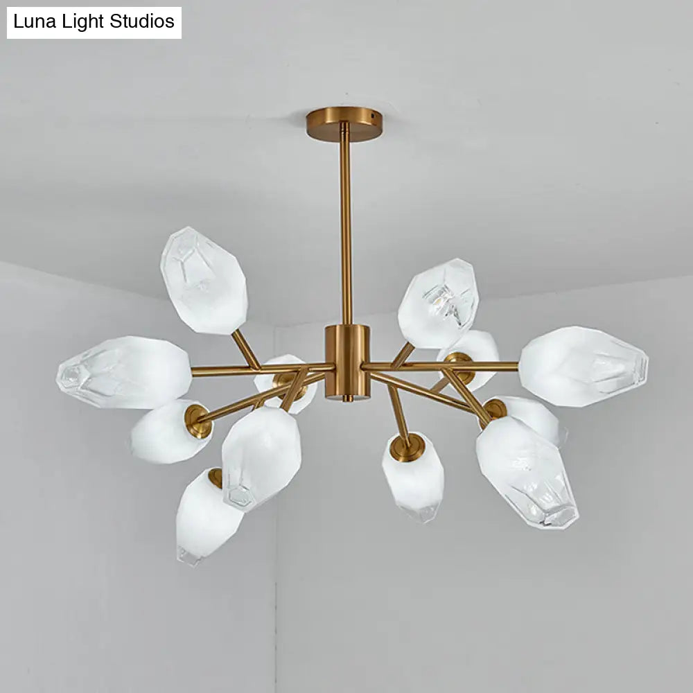 Gold Opal Frosted Glass Bud Pendant Chandelier - Postmodern Ceiling Light (12/15 Heads)