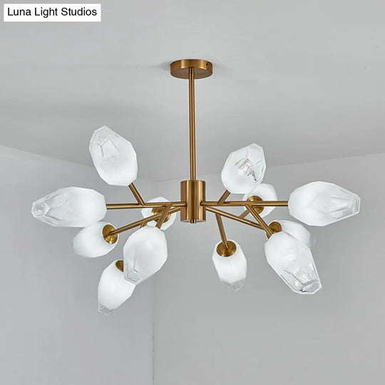 Gold Opal Frosted Glass Bud Pendant Chandelier - Postmodern Ceiling Light (12/15 Heads)