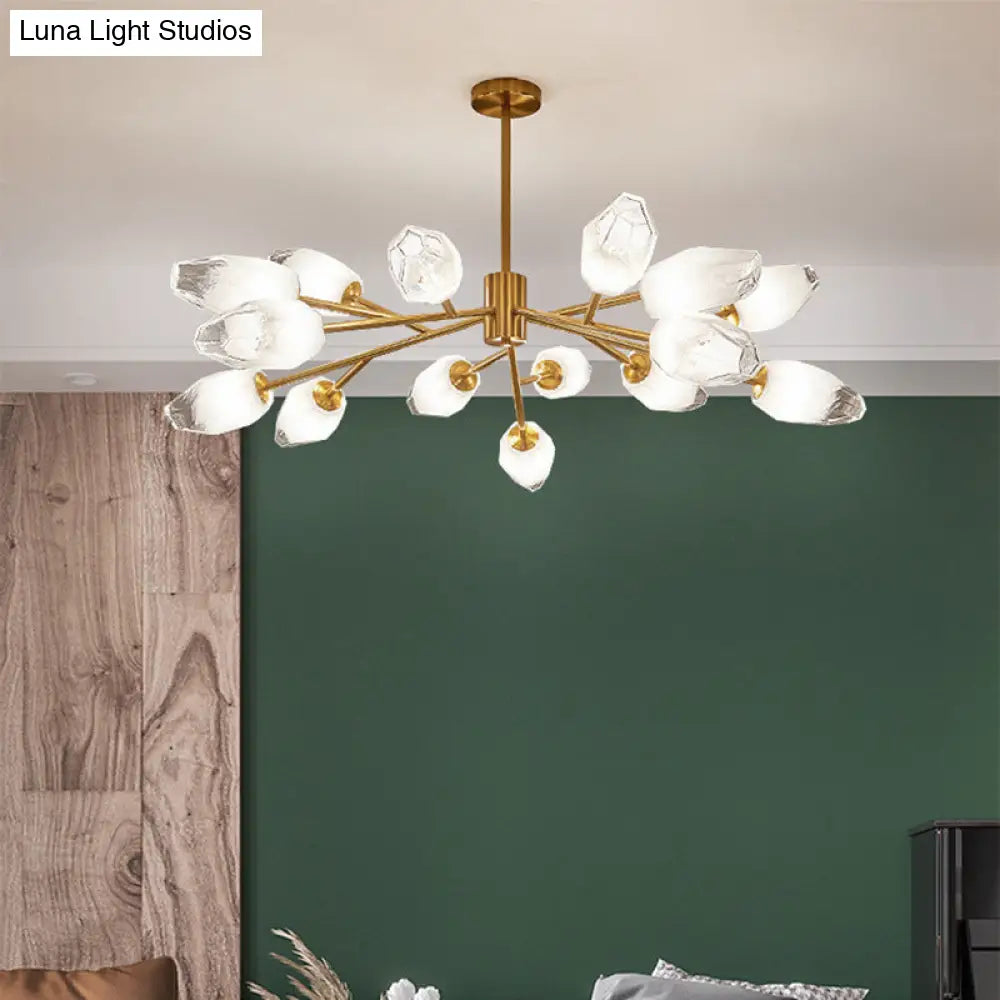 Gold Opal Frosted Glass Bud Pendant Chandelier - Postmodern Ceiling Light (12/15 Heads)