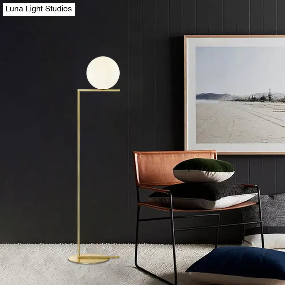 Gold Opal Glass Living Room Floor Lamp - Contemporary Stand With 1-Light