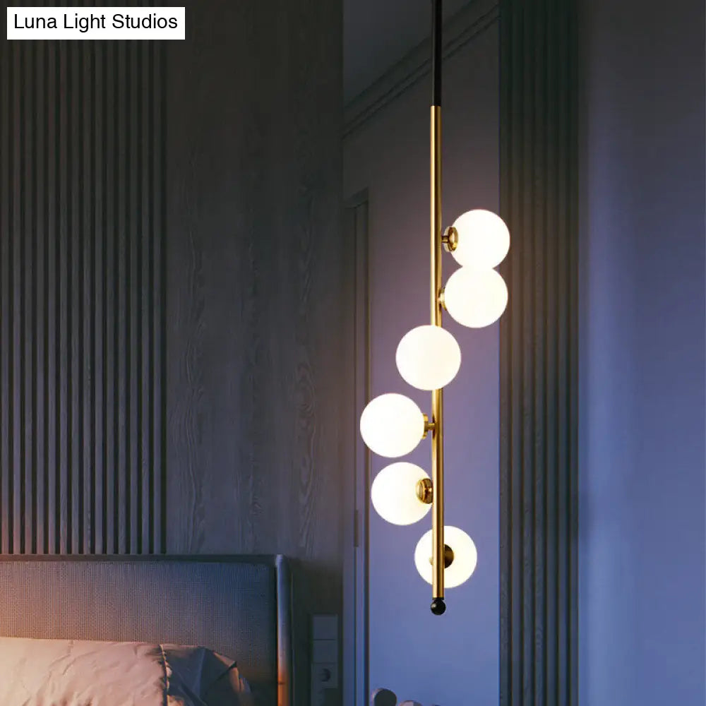 Simple Gold Pendant Chandelier With Opaline Glass Shade - 6 Heads Bedroom Hanging Light Fixture