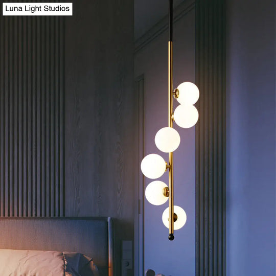 Gold Opaline Glass Pendant Chandelier With 6 Globe Lights For Bedroom