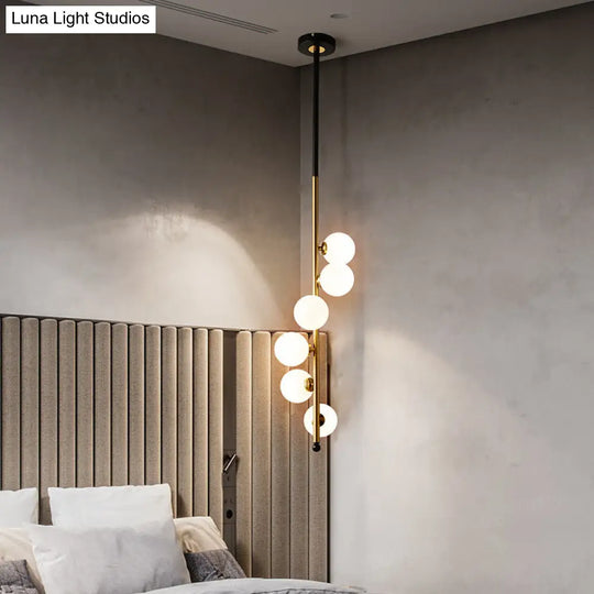 Gold Opaline Glass Pendant Chandelier With 6 Globe Lights For Bedroom