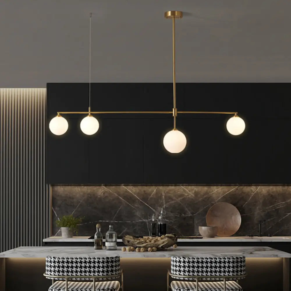 Gold Opaline Glass Pendant Light For Dining Room | Simplicity Ball Island Fixture 4 /