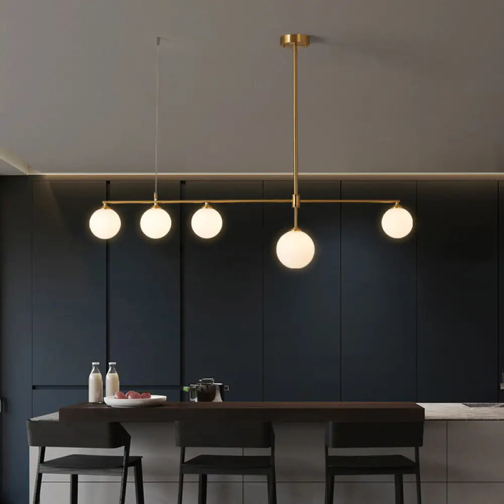 Gold Opaline Glass Pendant Light For Dining Room | Simplicity Ball Island Fixture 5 /