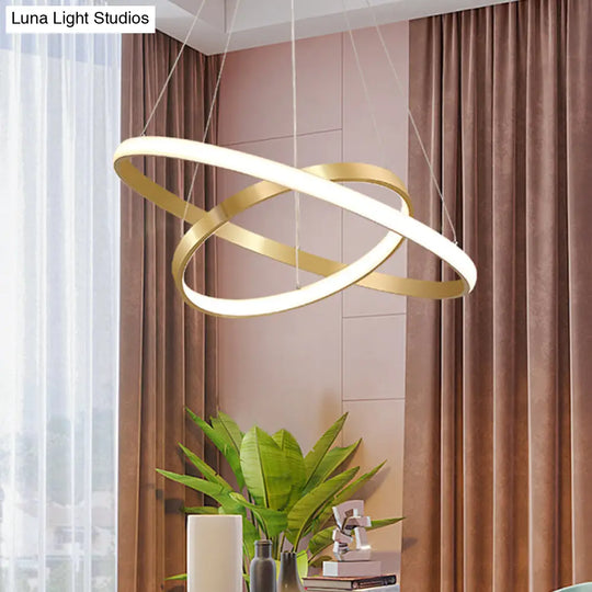 Gold Orbit Hanging Chandelier Acrylic Led Pendant Light Kit 23.5/31.5 Wide