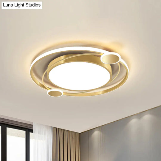 Gold Orbit Planet Led Ceiling Flush Light For Kids - Warm/White