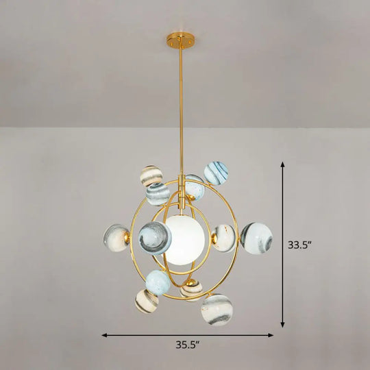 Gold Orbital Planet Pendant Light With Stained Glass Shade - Postmodern & Creative 13 /