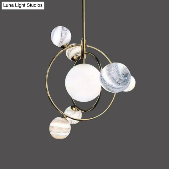 Gold Orbital Planet Pendant Light With Stained Glass Shade - Postmodern & Creative