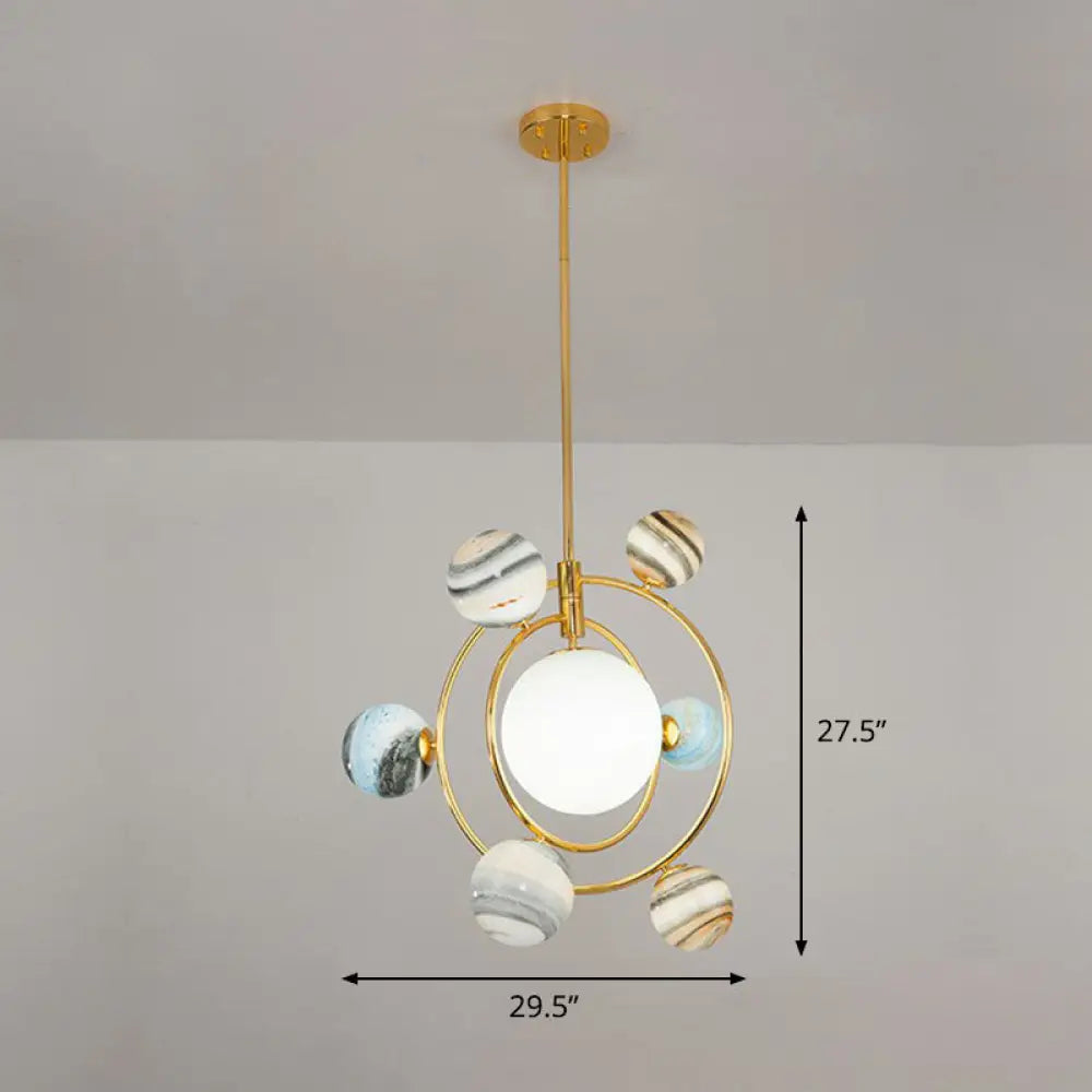 Gold Orbital Planet Pendant Light With Stained Glass Shade - Postmodern & Creative 7 /