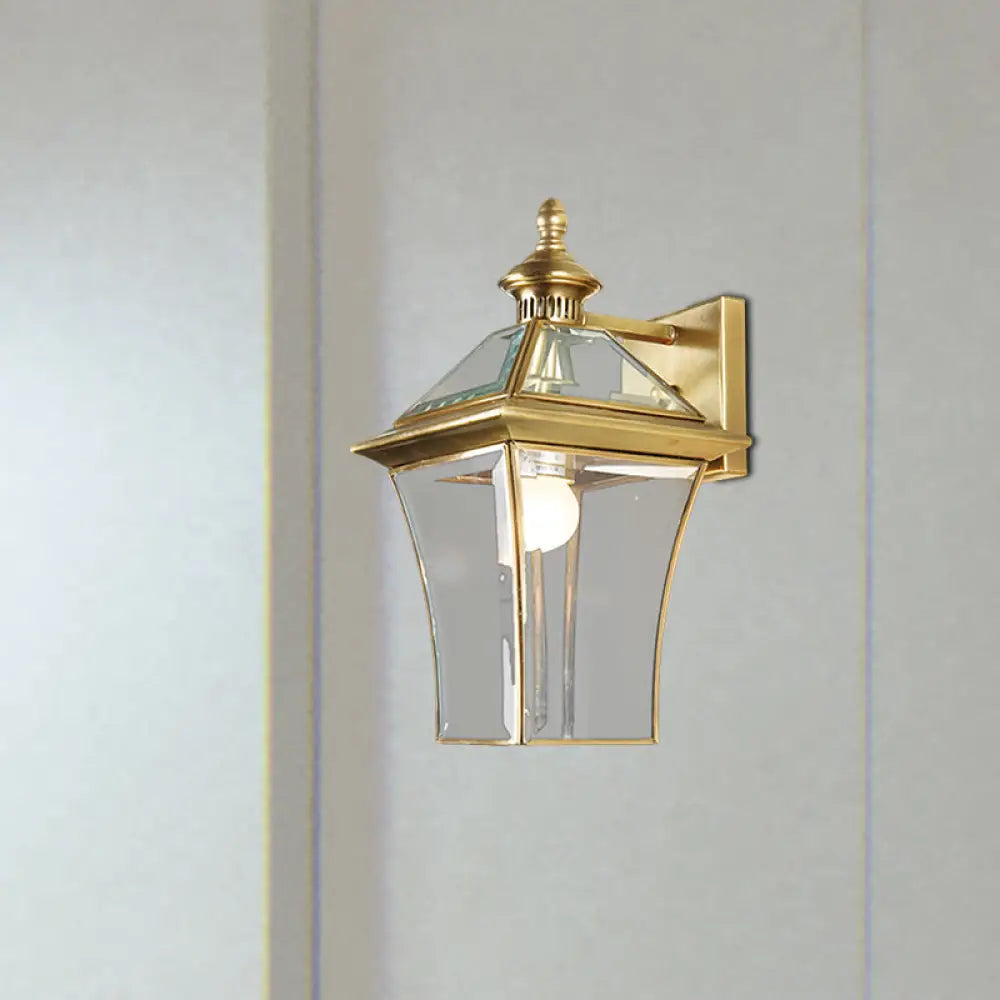 Gold Outdoor Wall Lantern Sconce With 1-Bulb For Traditional Look