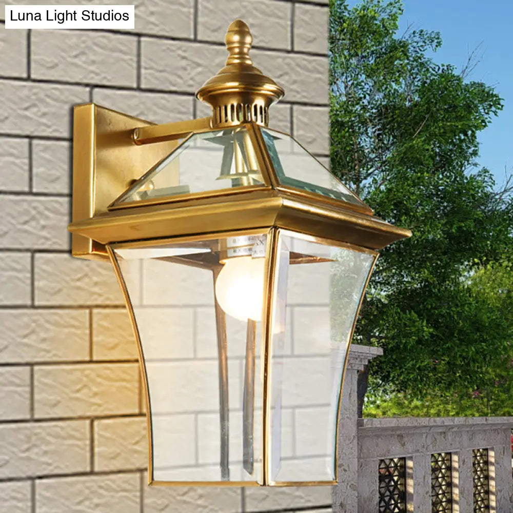 Gold Outdoor Wall Lantern Sconce With 1-Bulb For Traditional Look