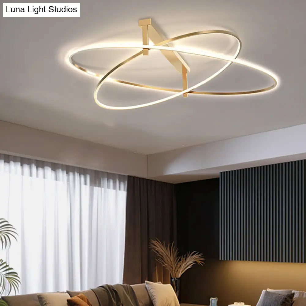 Gold Oval 2-Head Led Ceiling Light - Minimalist Semi Flush Mount For Living Room