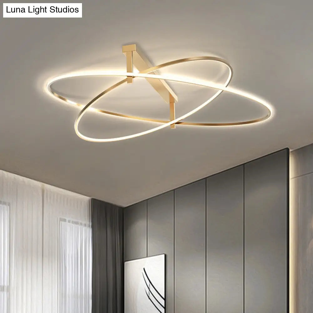 Gold Oval 2-Head Led Ceiling Light - Minimalist Semi Flush Mount For Living Room