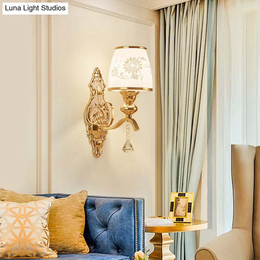 Gold Patterned Glass Wall Sconce For Traditional Bedroom