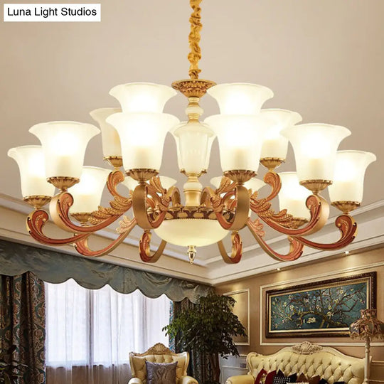 Modern Morning Glory Frosted Glass Chandelier: Gold Pendant Lighting For Bedroom 15 /