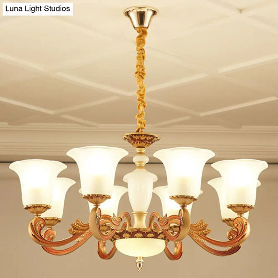 Modern Morning Glory Frosted Glass Chandelier: Gold Pendant Lighting For Bedroom