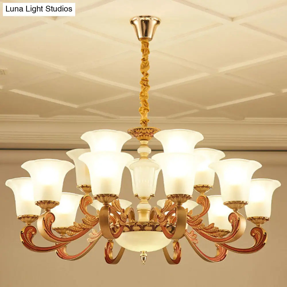 Modern Morning Glory Frosted Glass Chandelier: Gold Pendant Lighting For Bedroom