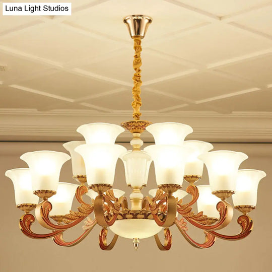 Modern Morning Glory Frosted Glass Chandelier: Gold Pendant Lighting For Bedroom