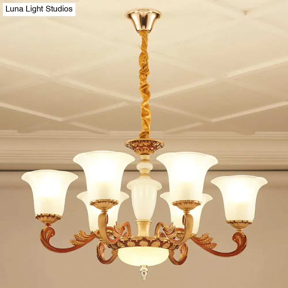 Modern Morning Glory Frosted Glass Chandelier: Gold Pendant Lighting For Bedroom 6 /