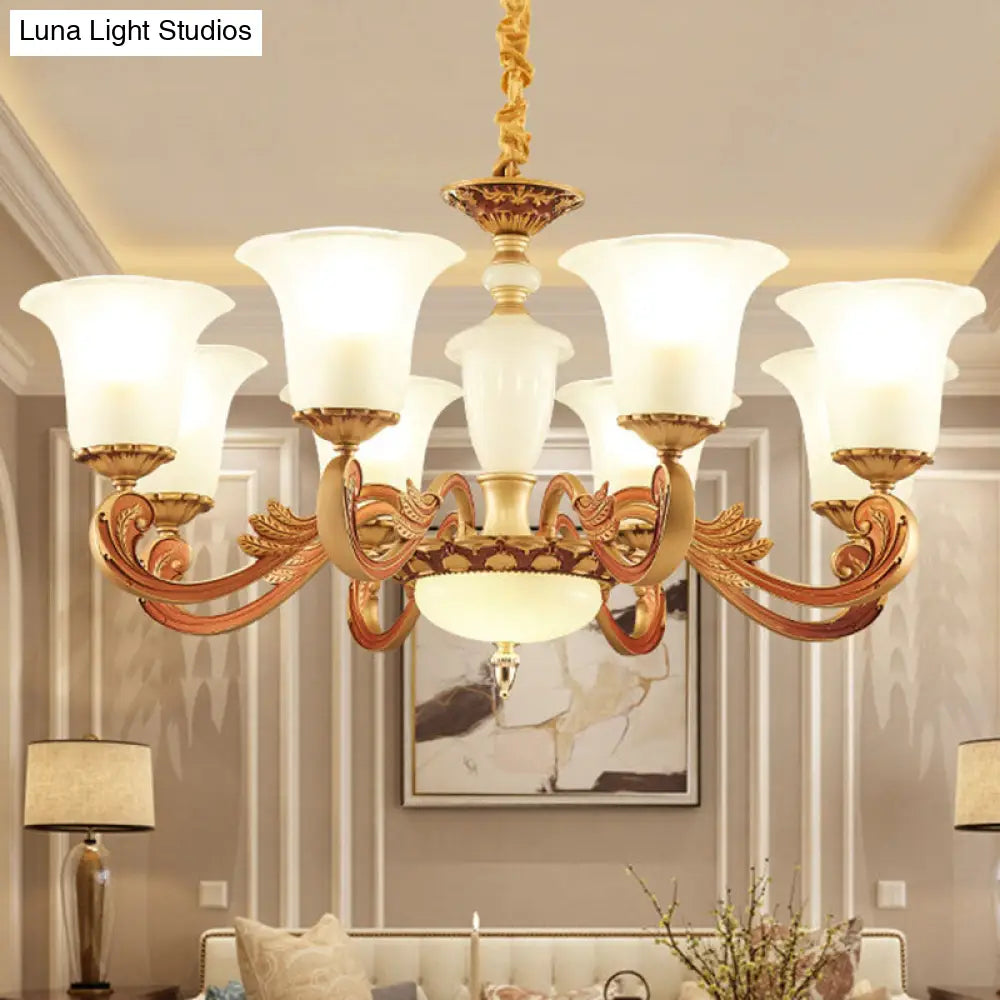 Modern Morning Glory Frosted Glass Chandelier: Gold Pendant Lighting For Bedroom 8 /