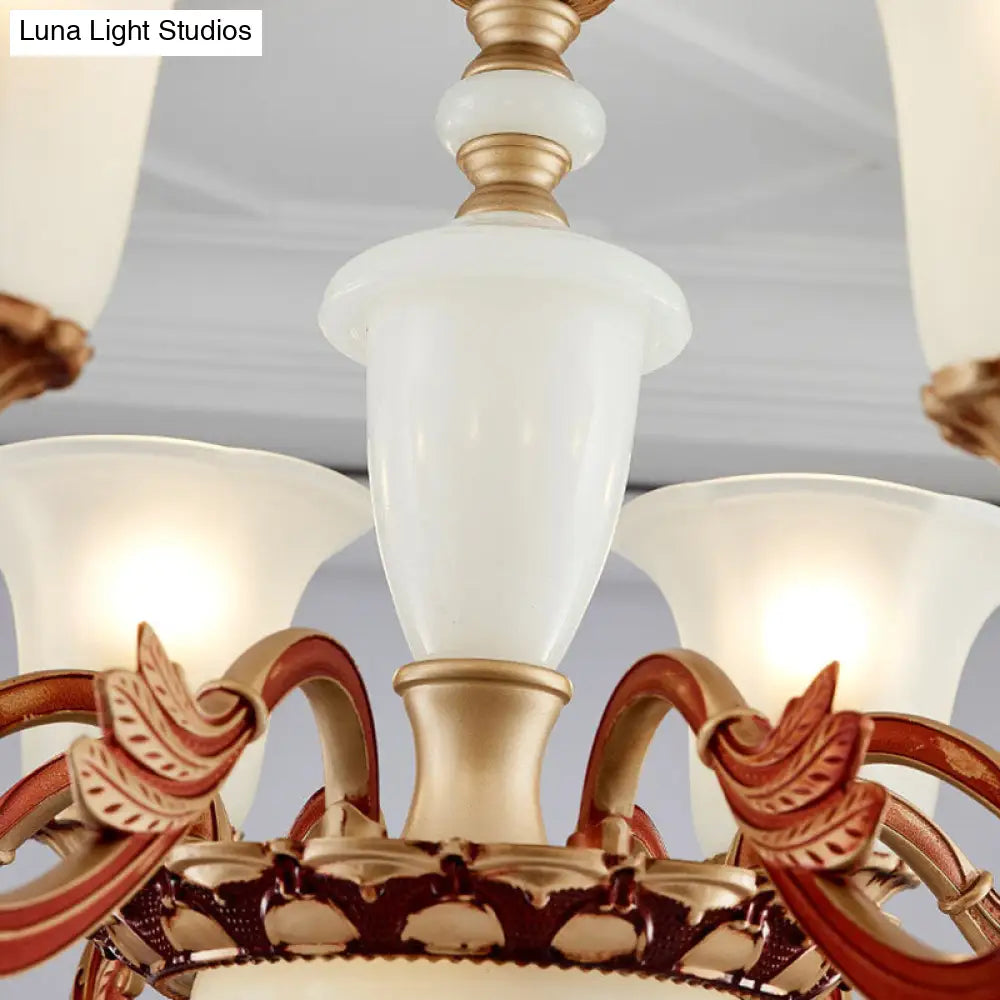 Modern Morning Glory Frosted Glass Chandelier: Gold Pendant Lighting For Bedroom