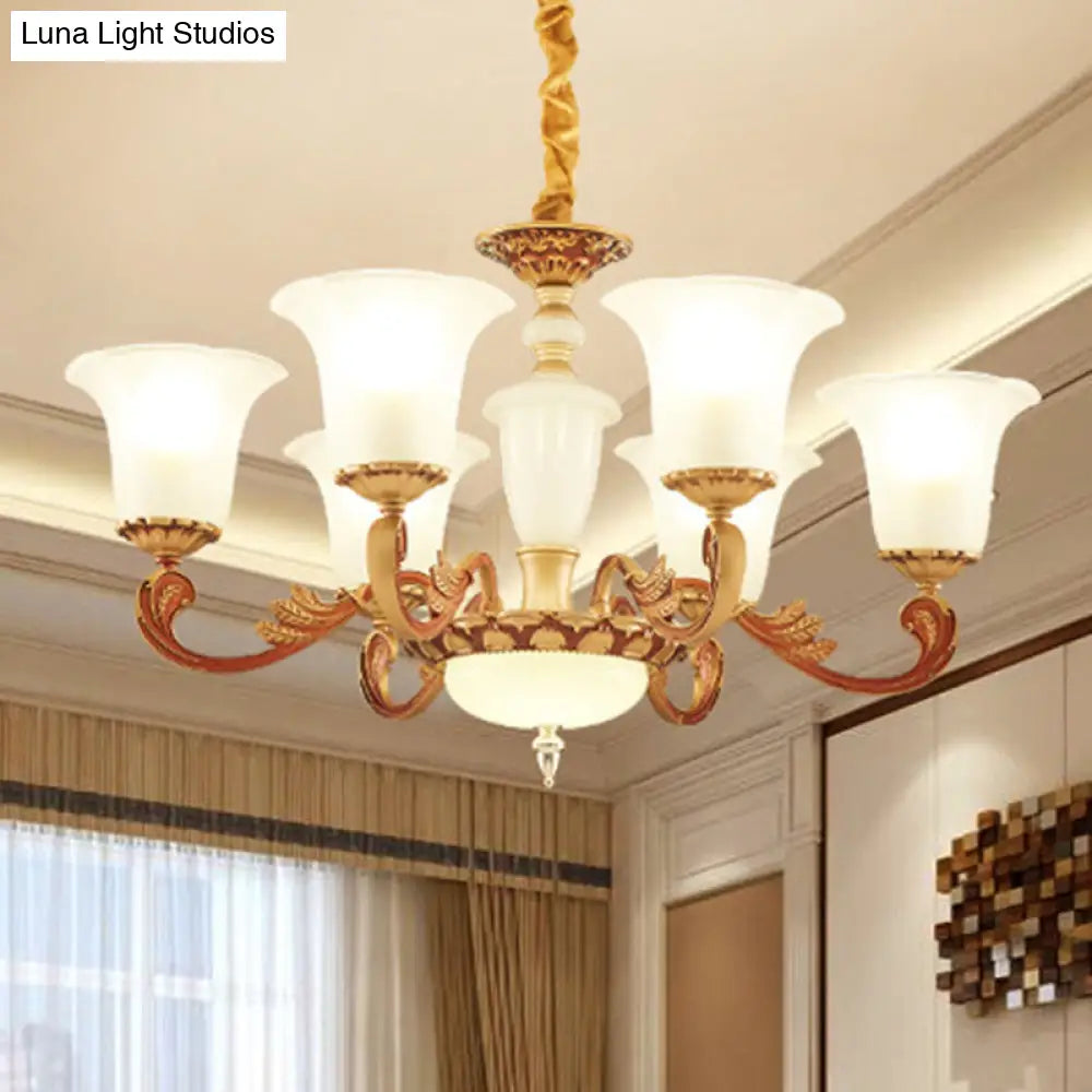 Gold Pendant Chandelier With Frosted Glass For Modern Bedroom Lighting