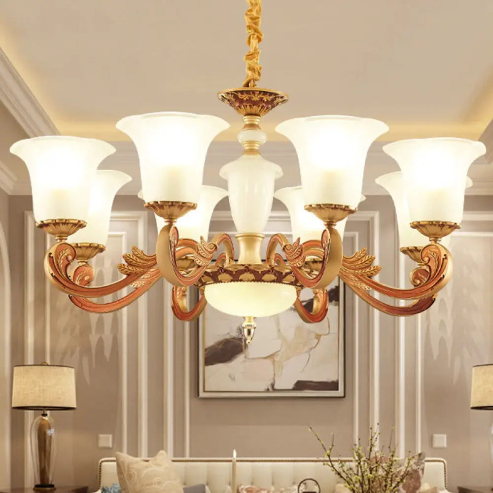 Gold Pendant Chandelier With Frosted Glass For Modern Bedroom Lighting 8 /