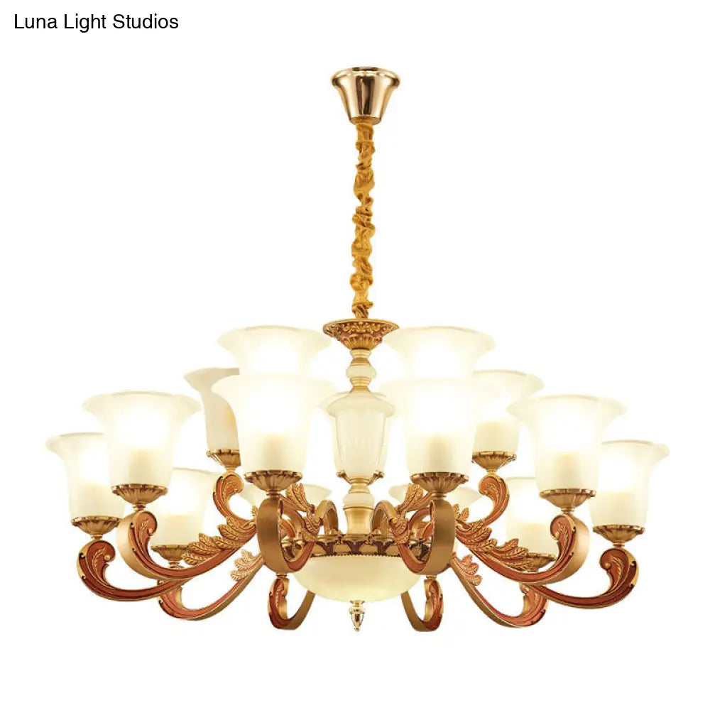 Gold Pendant Chandelier With Frosted Glass For Modern Bedroom Lighting