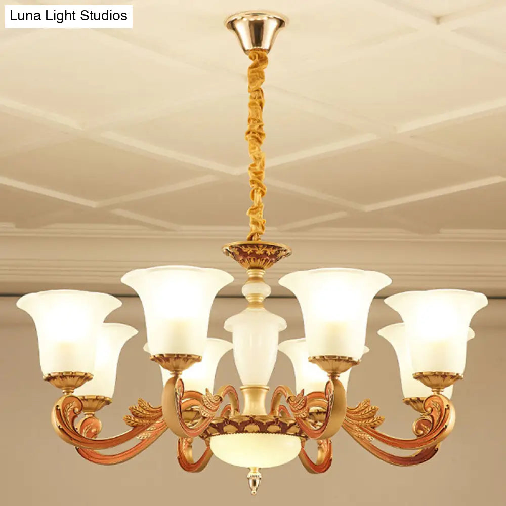 Gold Pendant Chandelier With Frosted Glass For Modern Bedroom Lighting