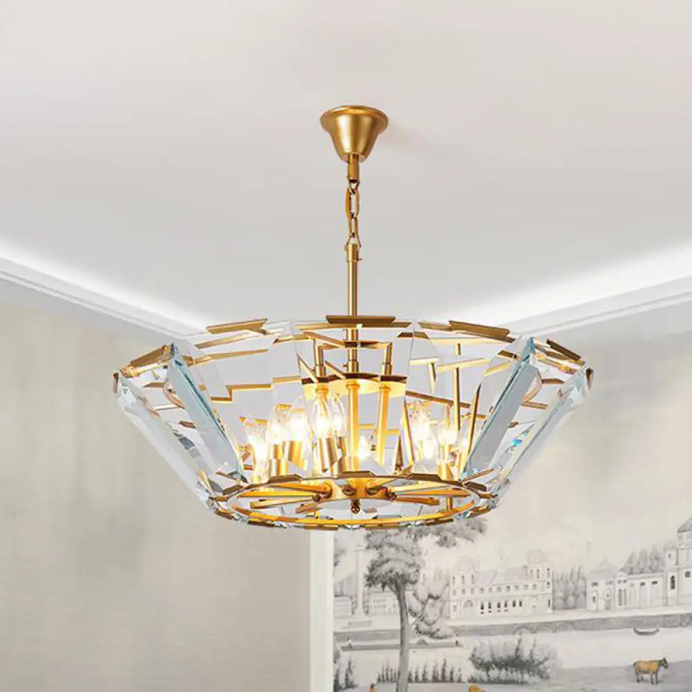 Gold Pendant Crystal Panel Chandelier - Postmodern Trifle Design 6 Heads Dining Room Light Fixture