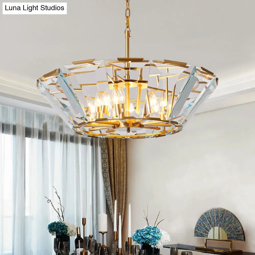 Gold Pendant Crystal Panel Chandelier - Postmodern Trifle Design 6 Heads Dining Room Light Fixture