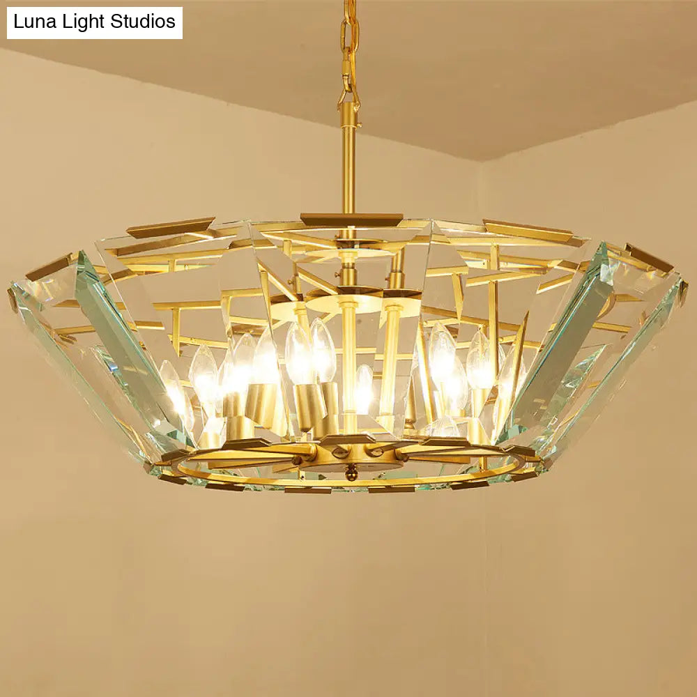 Gold Pendant Crystal Panel Chandelier - Postmodern Trifle Design 6 Heads Dining Room Light Fixture