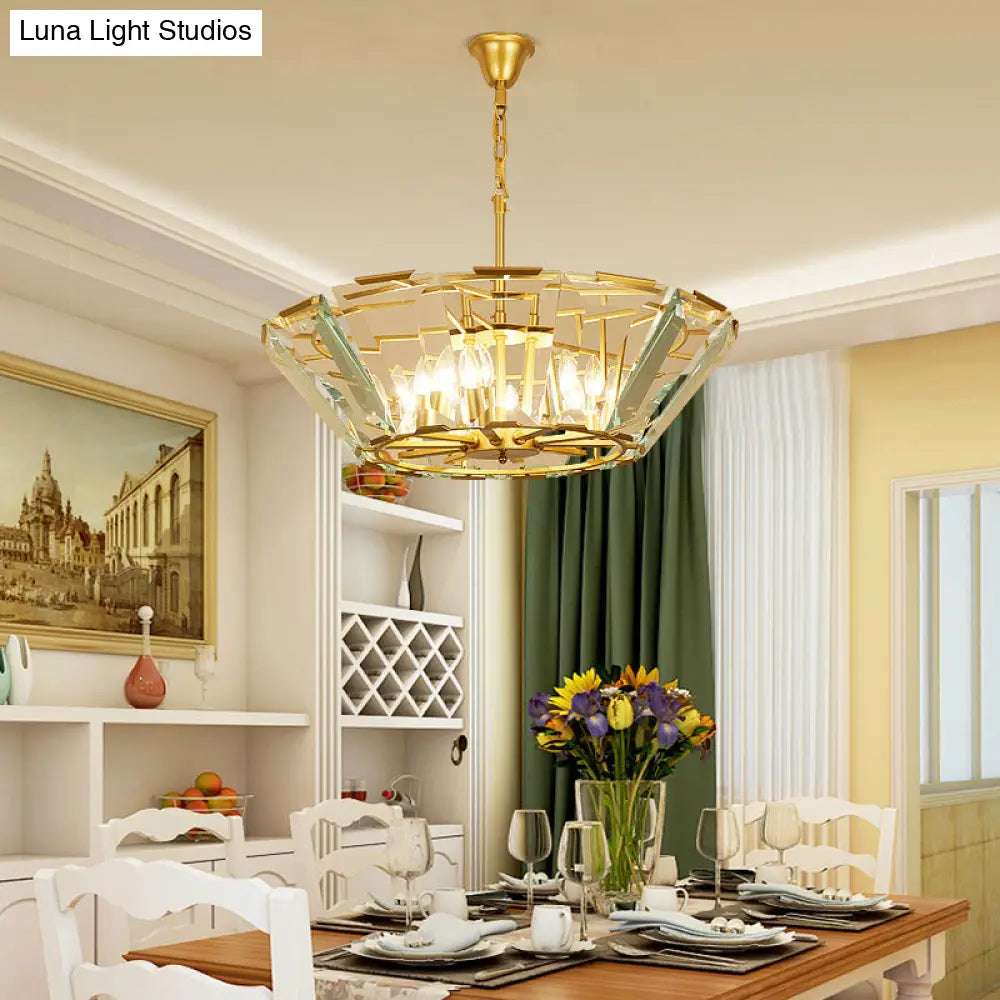 Gold Pendant Crystal Panel Chandelier - Postmodern Trifle Design 6 Heads Dining Room Light Fixture