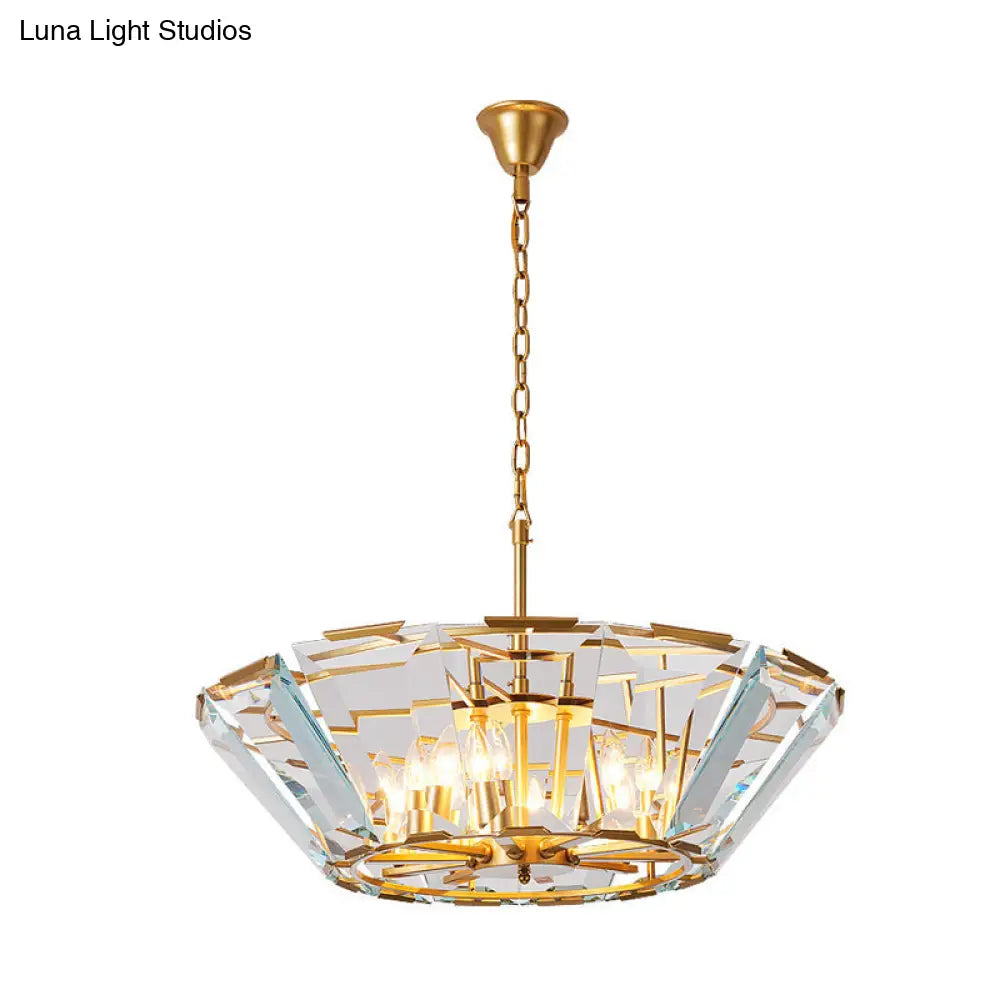 Gold Pendant Crystal Panel Chandelier - Postmodern Trifle Design 6 Heads Dining Room Light Fixture