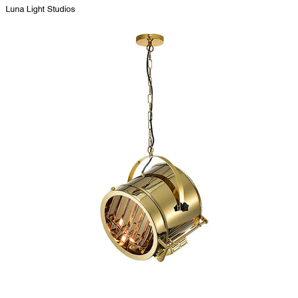 Gold Pendant Drum Light With Stainless Steel Finish - Office Spotlight Fixture