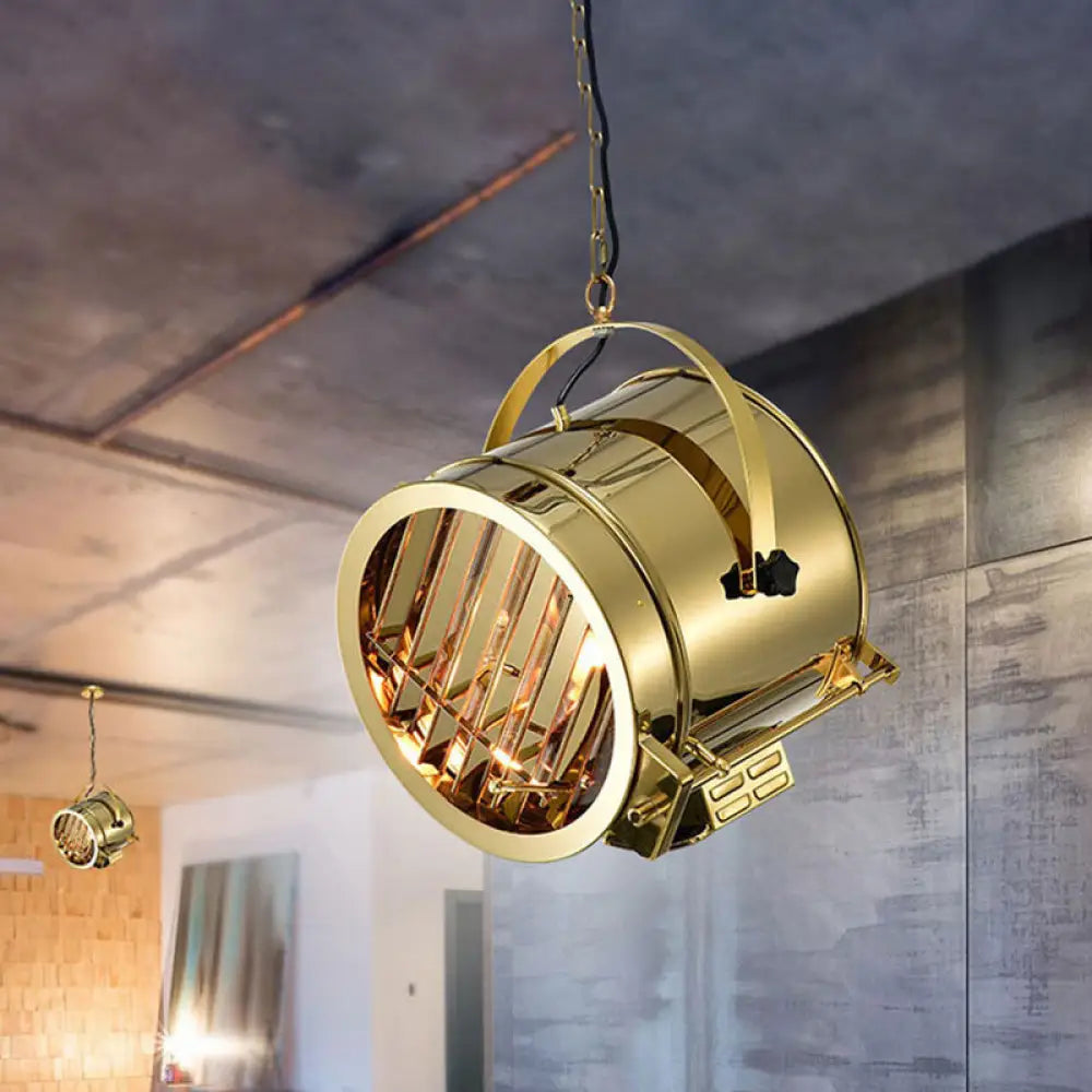 Gold Pendant Drum Light With Stainless Steel Finish - Office Spotlight Fixture