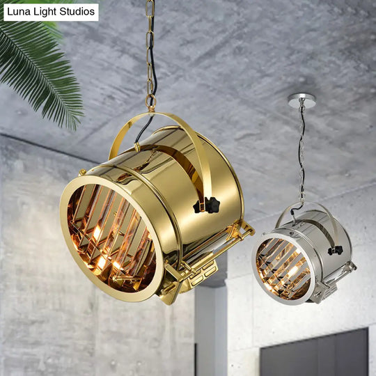 Gold Pendant Drum Light With Stainless Steel Finish - Office Spotlight Fixture