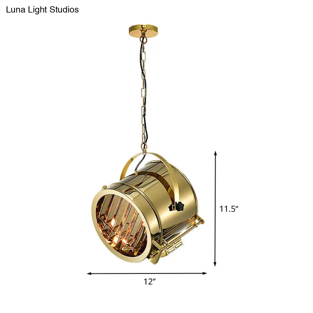 Gold Pendant Drum Light With Stainless Steel Finish - Office Spotlight Fixture