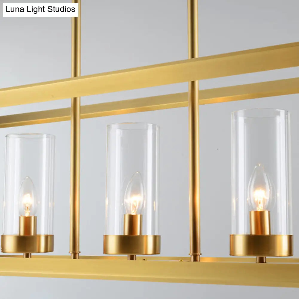 Gold Pendant Island Lights With Clear Glass Shades - Perfect For Dining Rooms